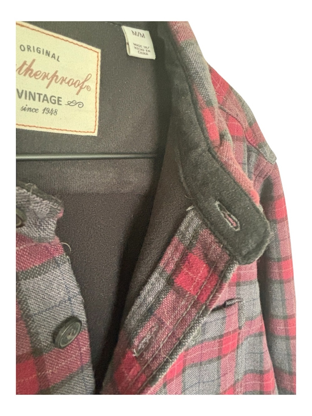 Original Weatherproof Vintage Men's Red & Gray Plaid Button-Down Fleece Shirt